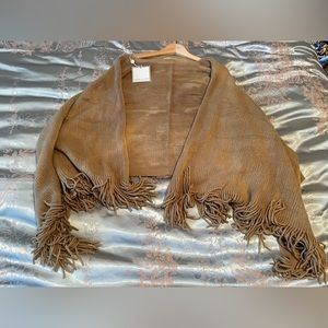 SHIRALEAH ROWAN KNIT PONCHO SHAWL, CAMEL